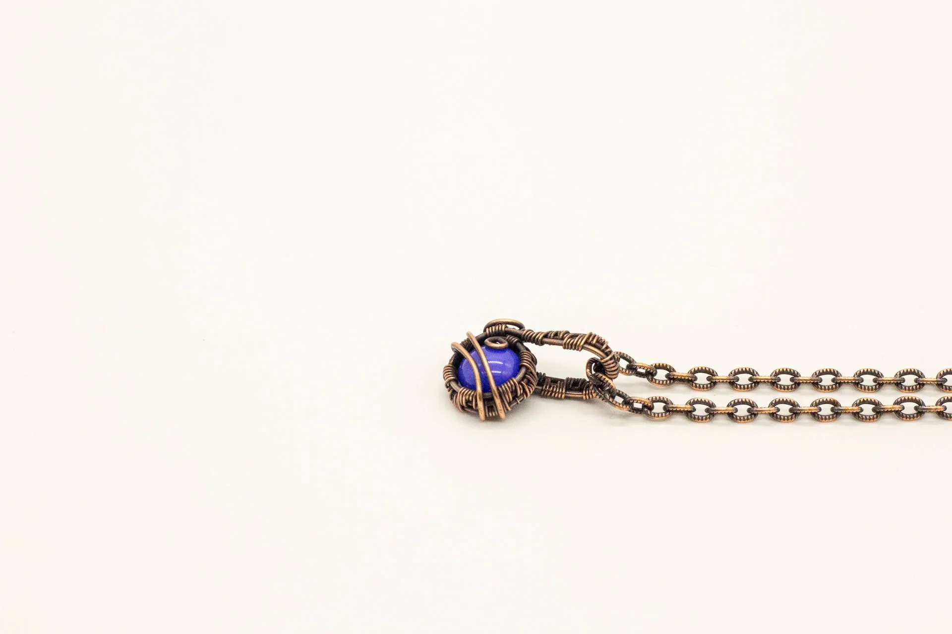 Copper Mini Pendant with Bright Blue Fused Glass Accent