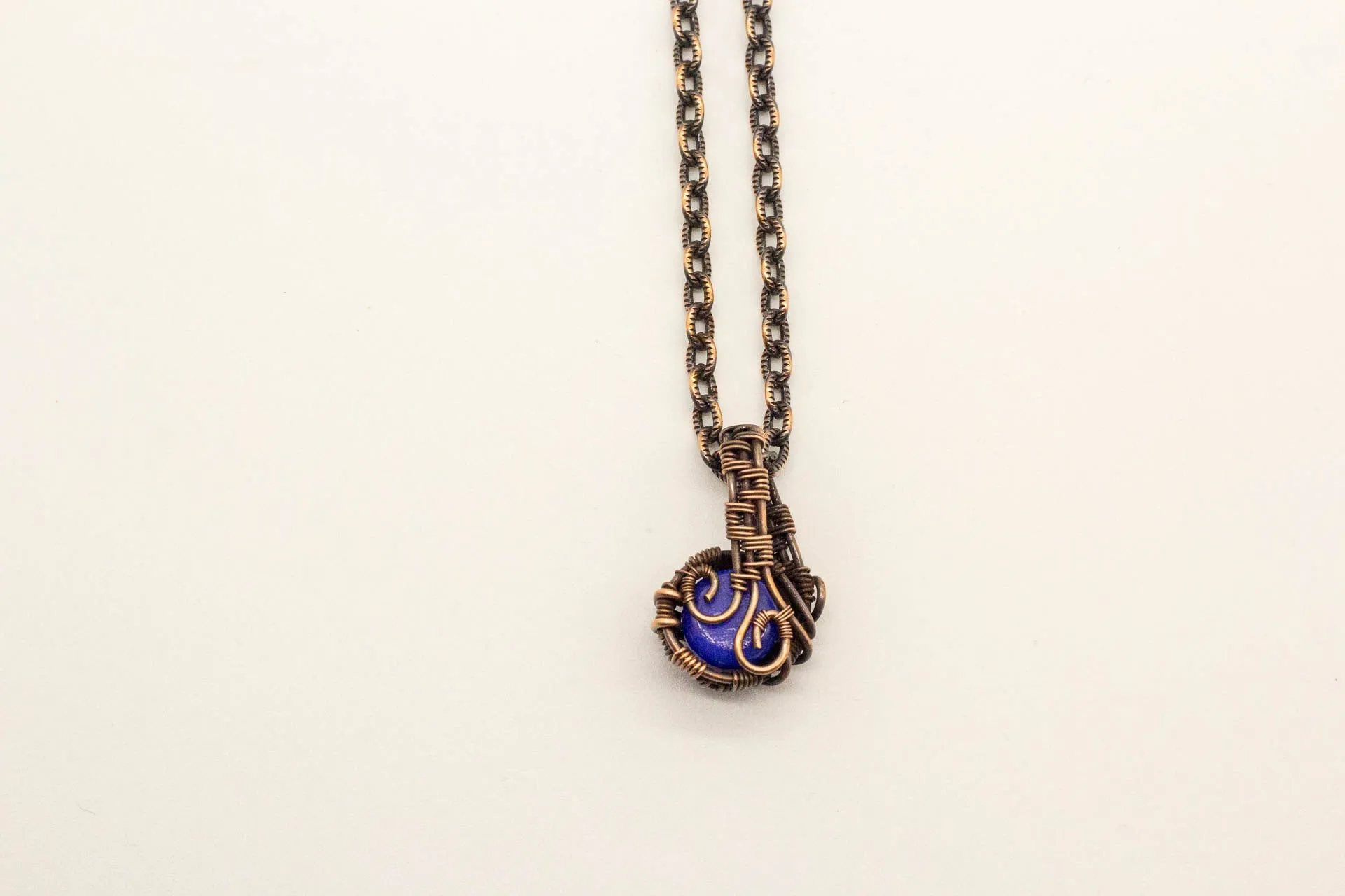 Copper Mini Pendant with Bright Blue Fused Glass Accent