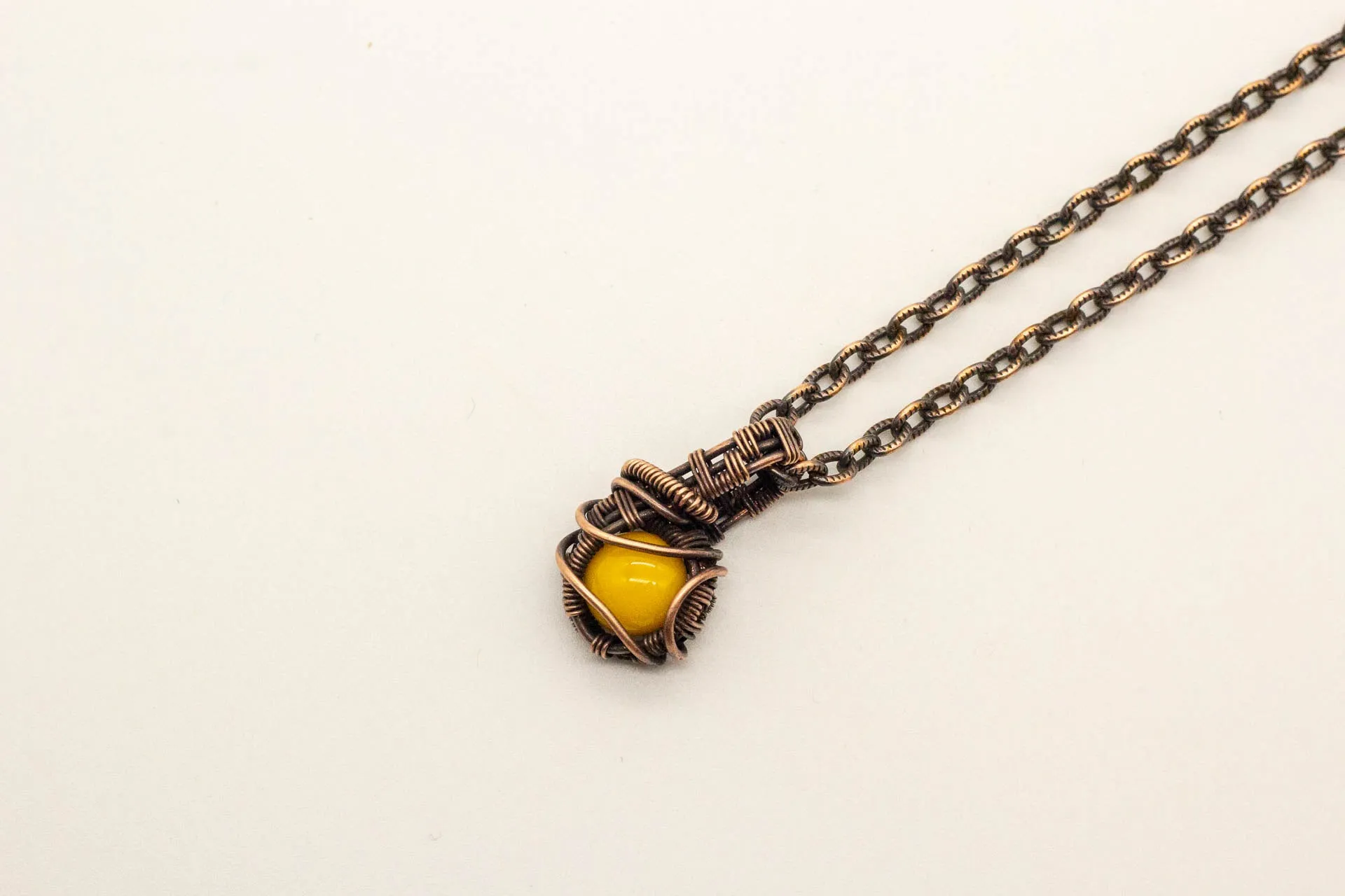 Copper Mini Pendant with Bright Yellow Fused Glass Accent