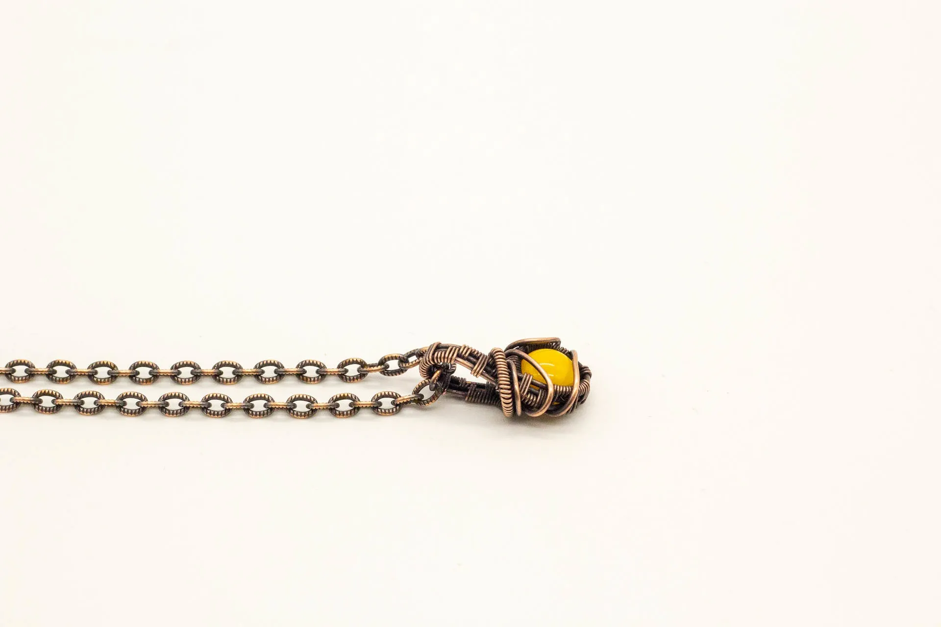Copper Mini Pendant with Bright Yellow Fused Glass Accent