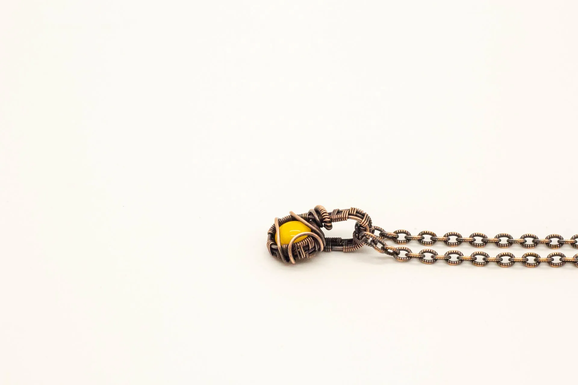 Copper Mini Pendant with Bright Yellow Fused Glass Accent