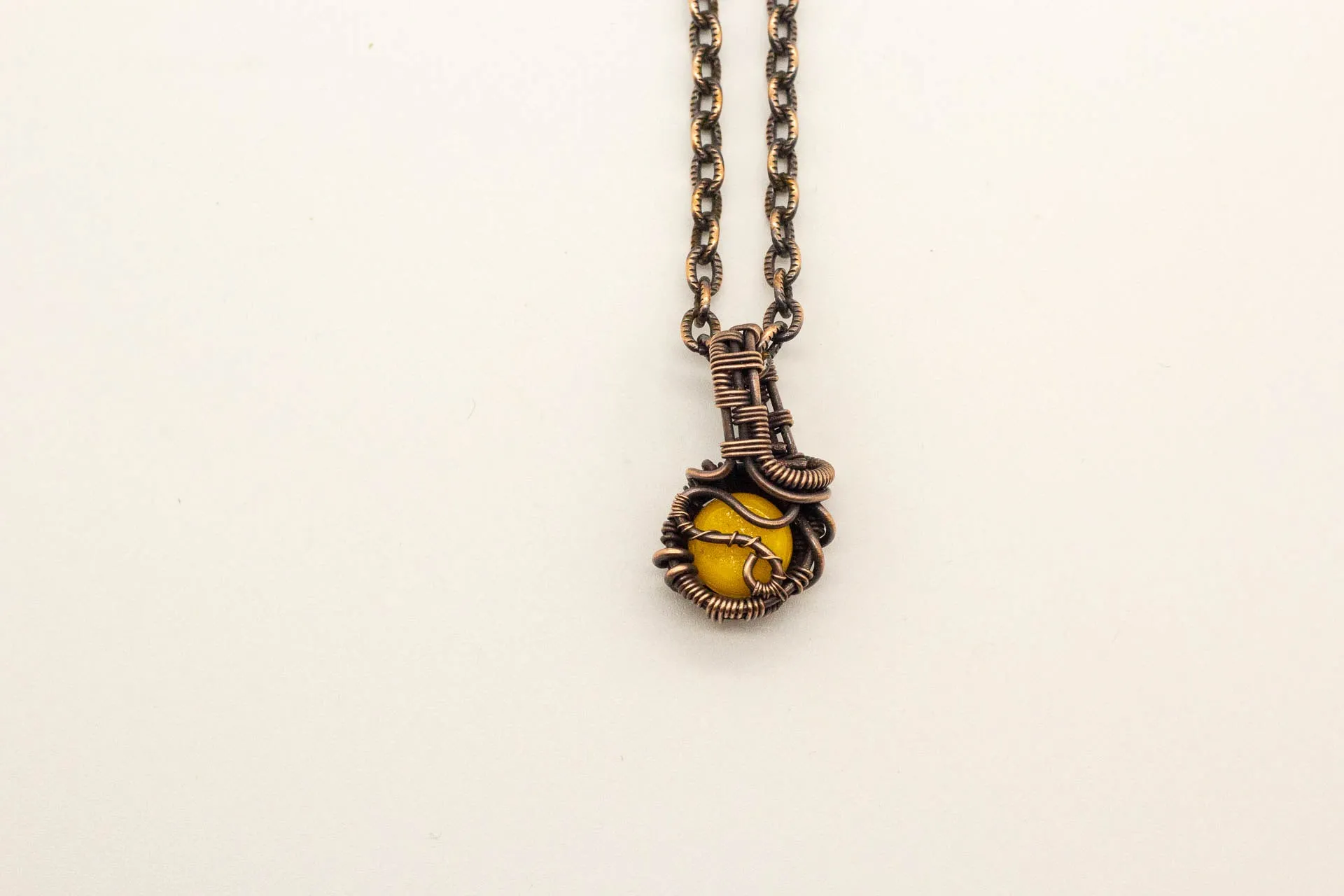 Copper Mini Pendant with Bright Yellow Fused Glass Accent