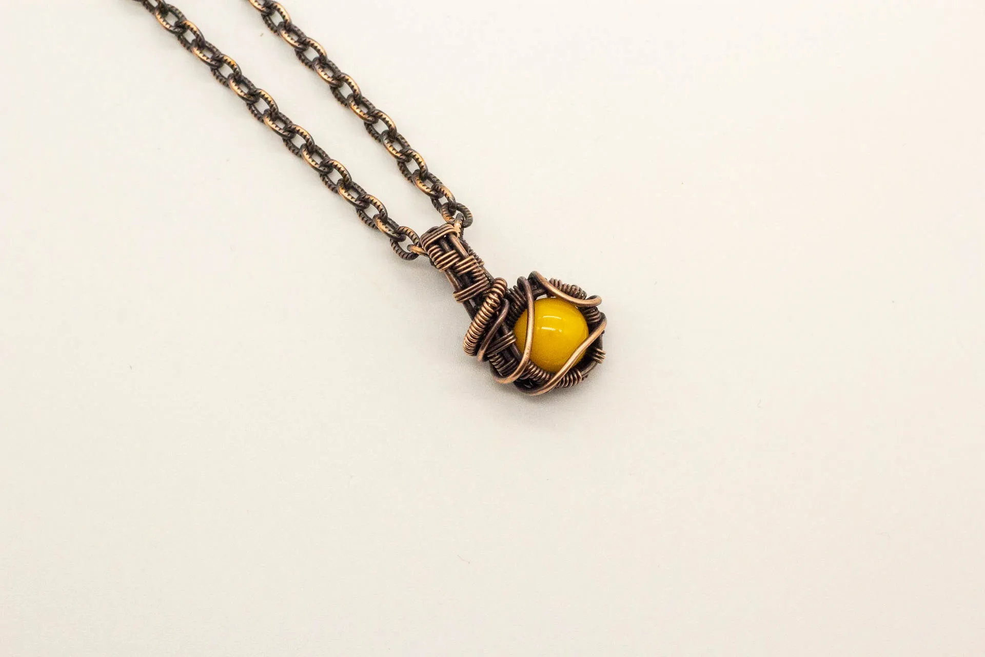 Copper Mini Pendant with Bright Yellow Fused Glass Accent