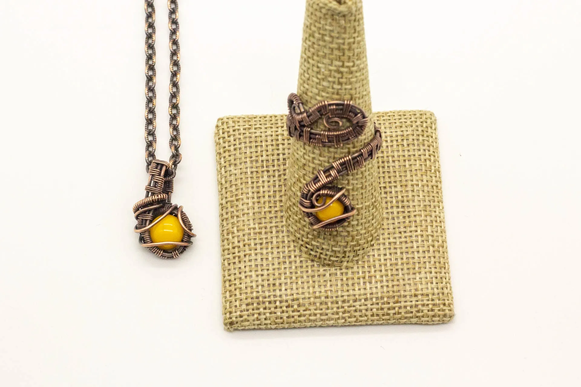 Copper Mini Pendant with Bright Yellow Fused Glass Accent