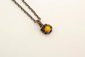 Copper Mini Pendant with Bright Yellow Fused Glass Accent