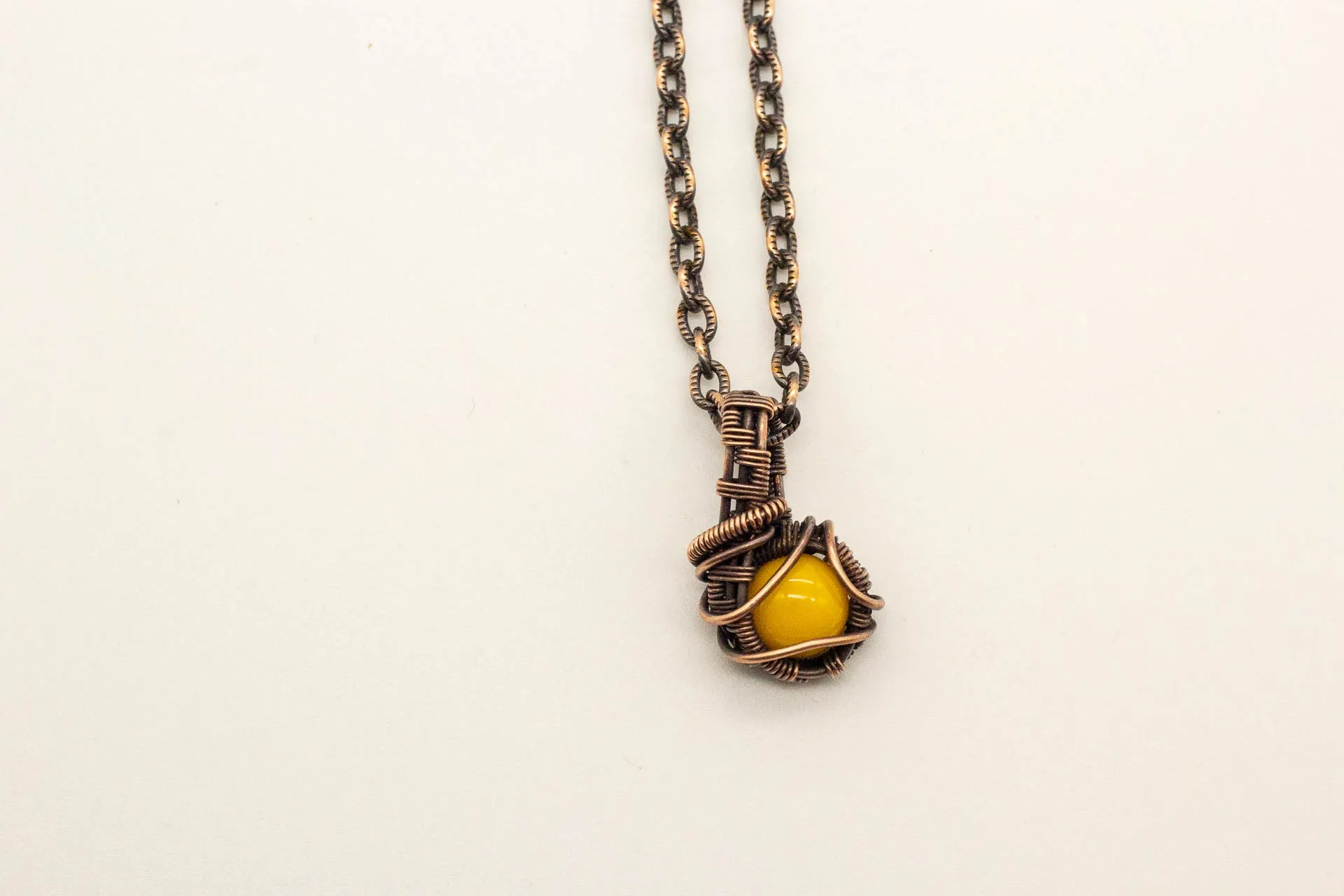 Copper Mini Pendant with Bright Yellow Fused Glass Accent
