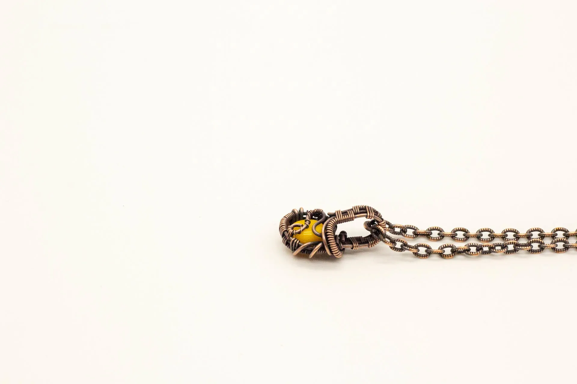 Copper Mini Pendant with Bright Yellow Fused Glass Accent