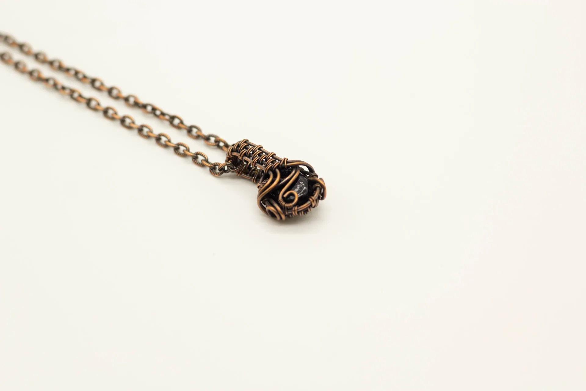 Copper Mini Pendant with Dark Green Fused Glass Accent