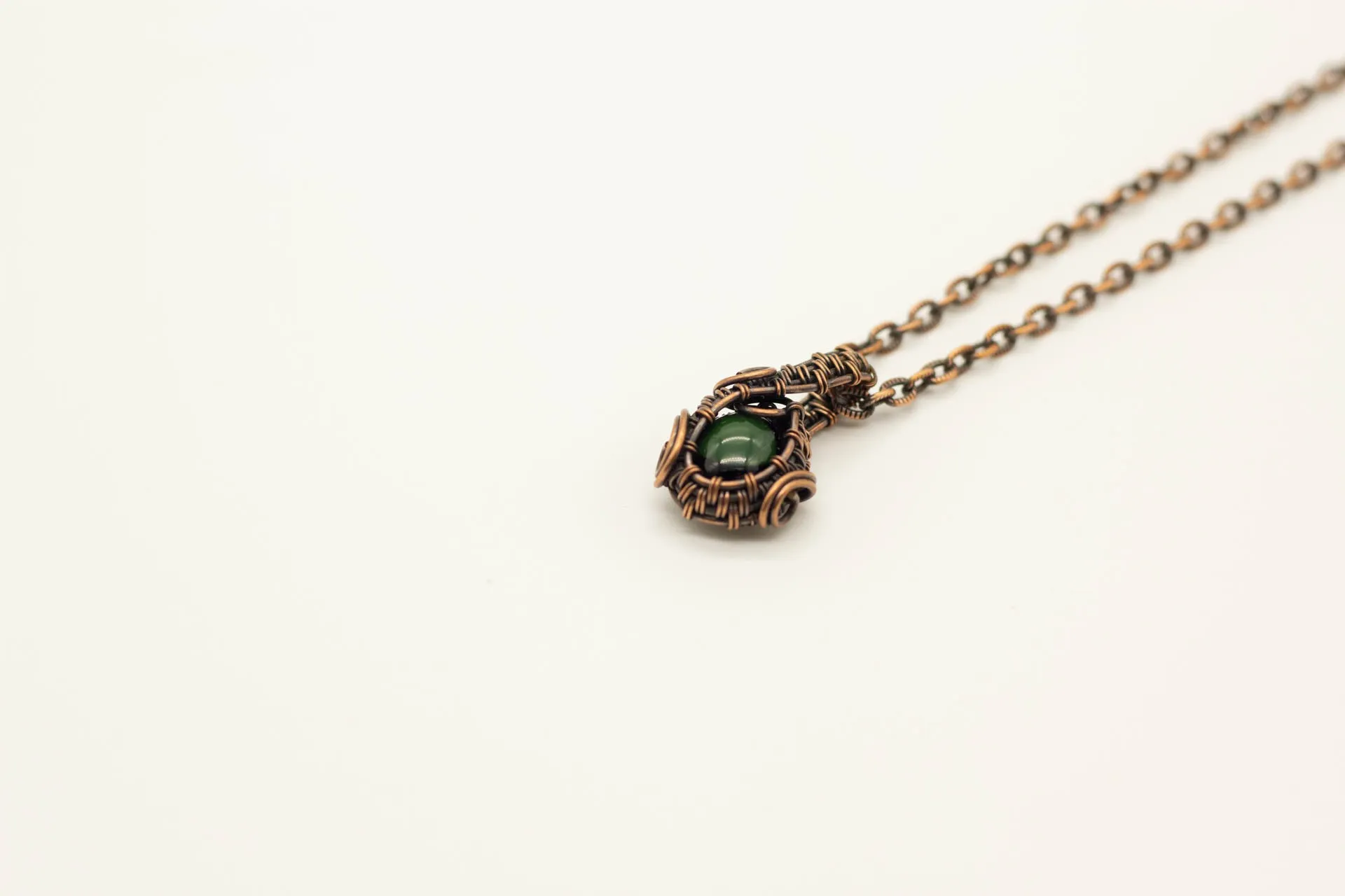 Copper Mini Pendant with Dark Green Fused Glass Accent