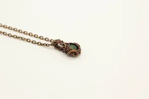 Copper Mini Pendant with Dark Green Fused Glass Accent