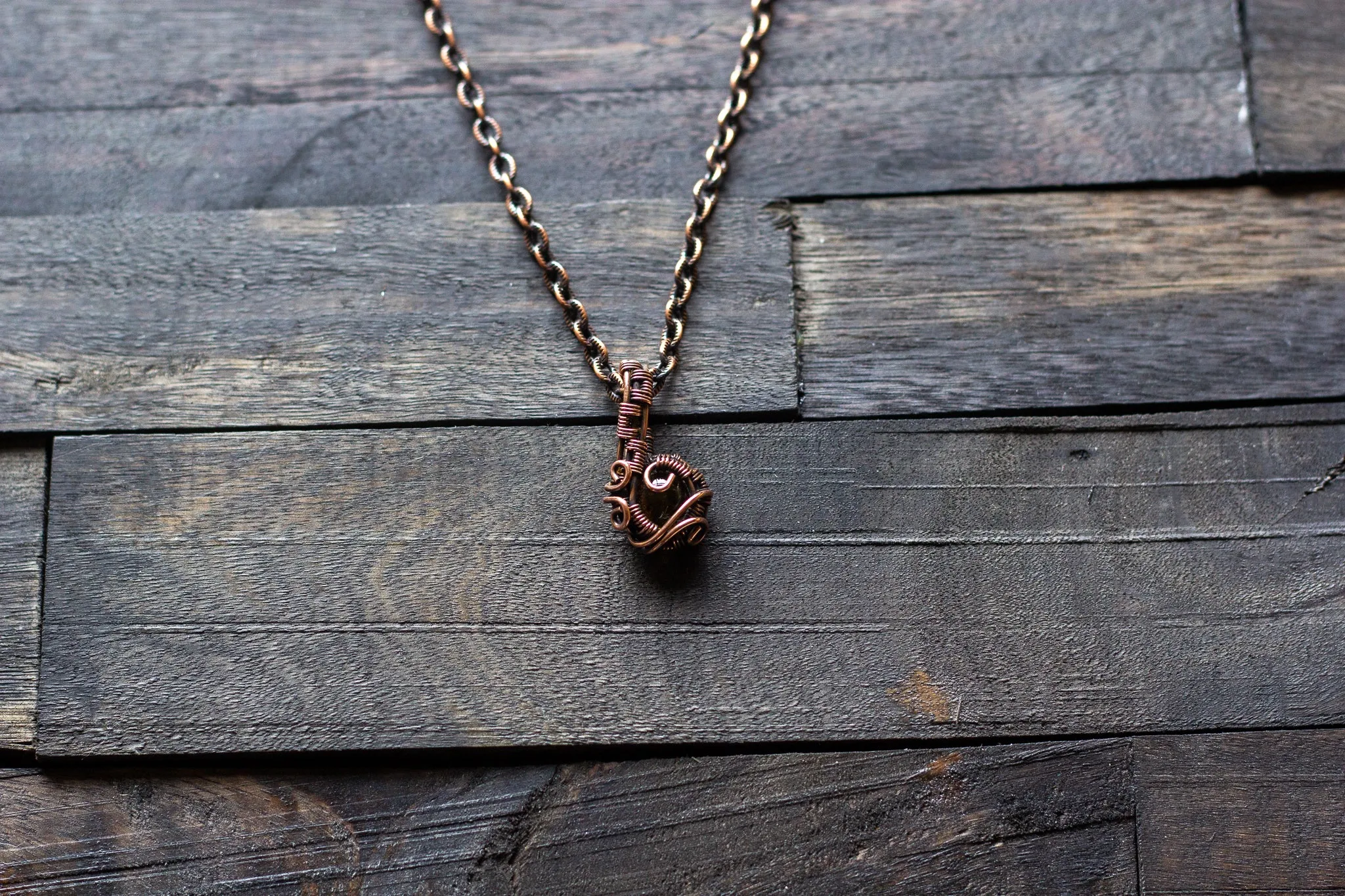Copper Mini Pendant with Transparent Amber Fused Glass Accent