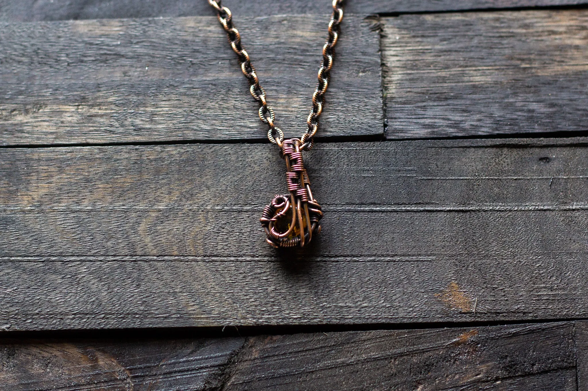 Copper Mini Pendant with Transparent Amber Fused Glass Accent