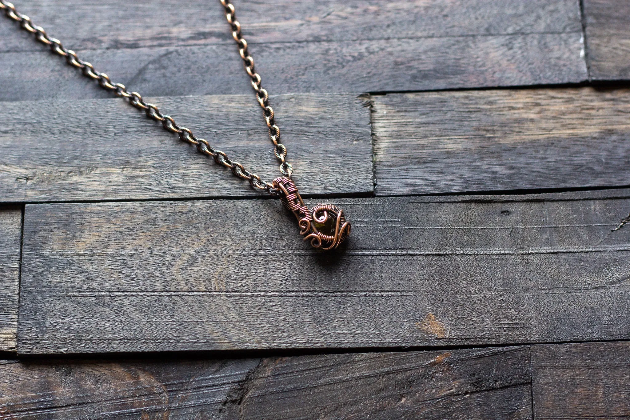Copper Mini Pendant with Transparent Amber Fused Glass Accent