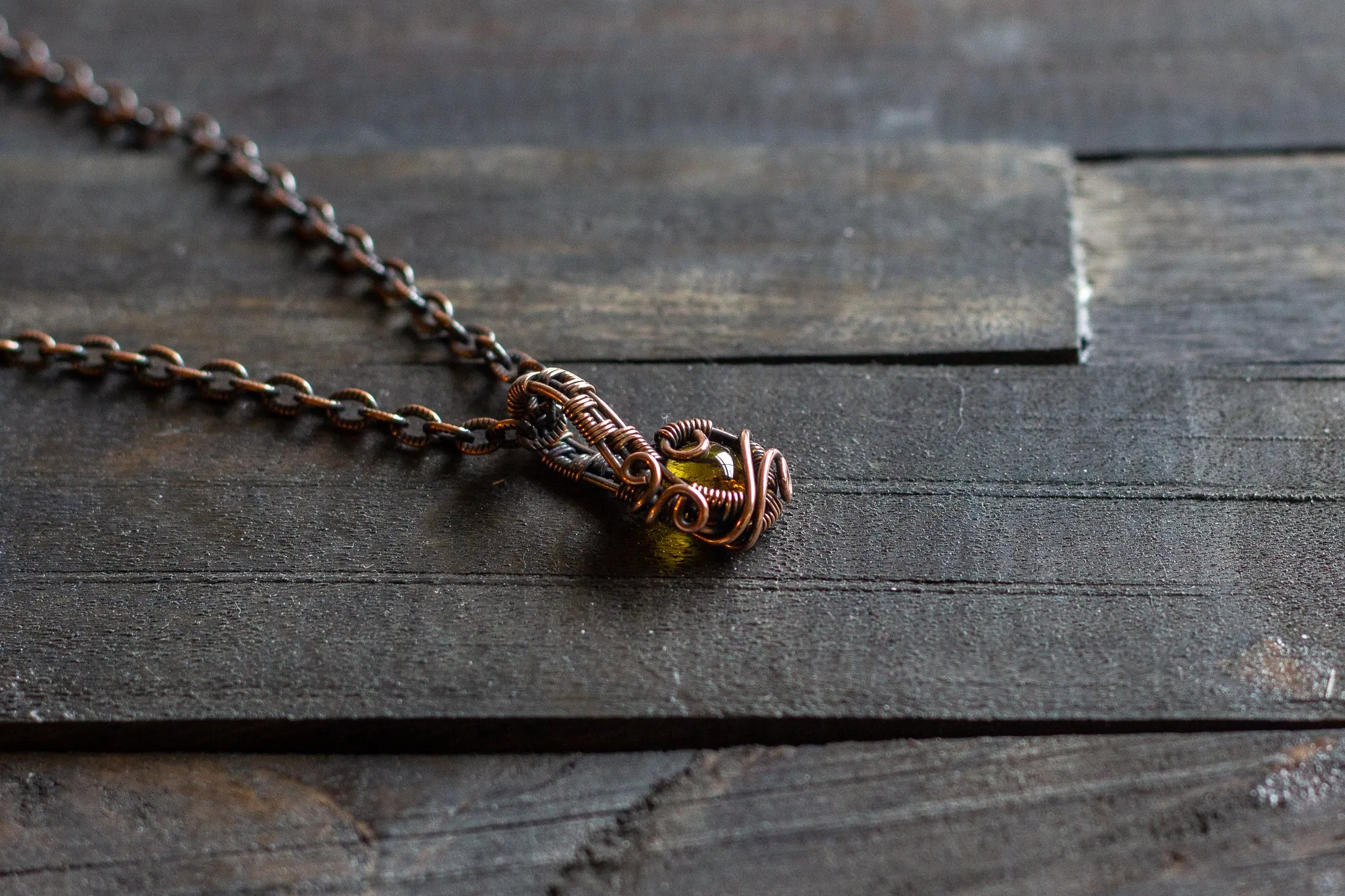 Copper Mini Pendant with Transparent Amber Fused Glass Accent