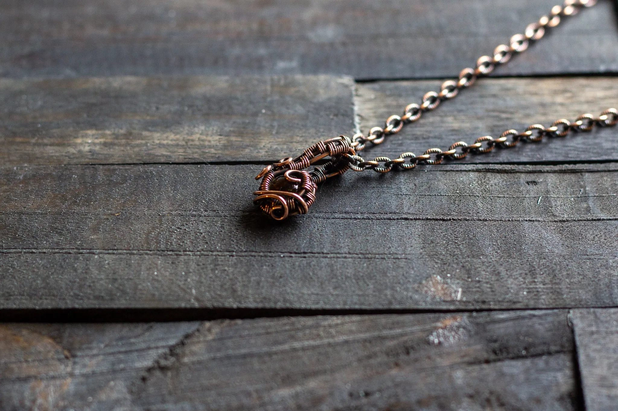 Copper Mini Pendant with Transparent Amber Fused Glass Accent