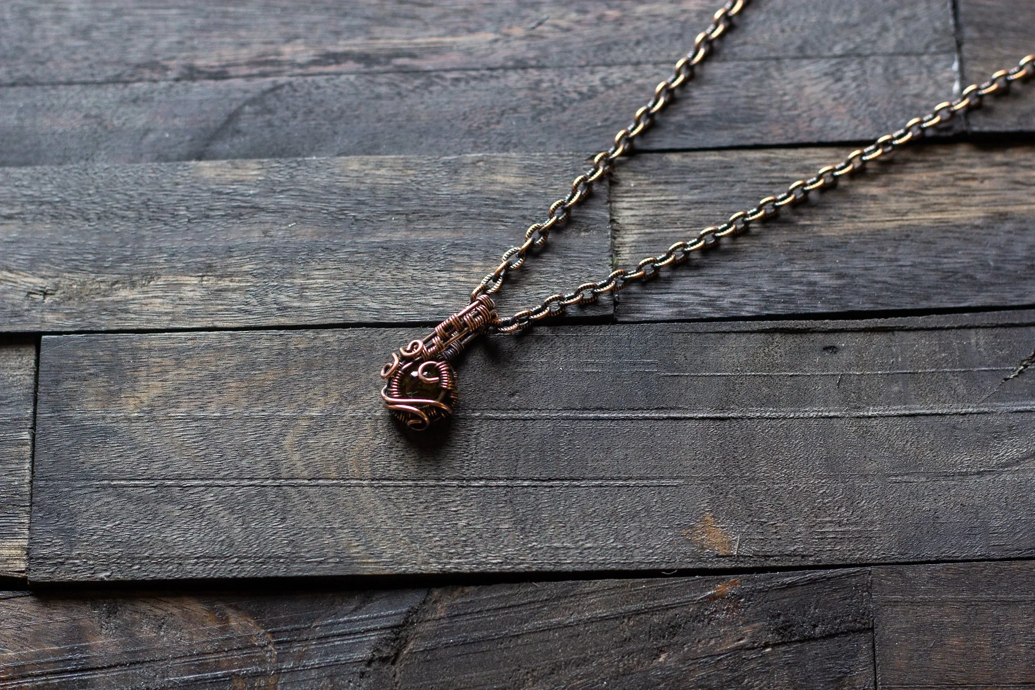 Copper Mini Pendant with Transparent Amber Fused Glass Accent