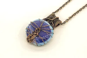 Copper Tree of Life Pendant with Streaked Blue Fused Glass