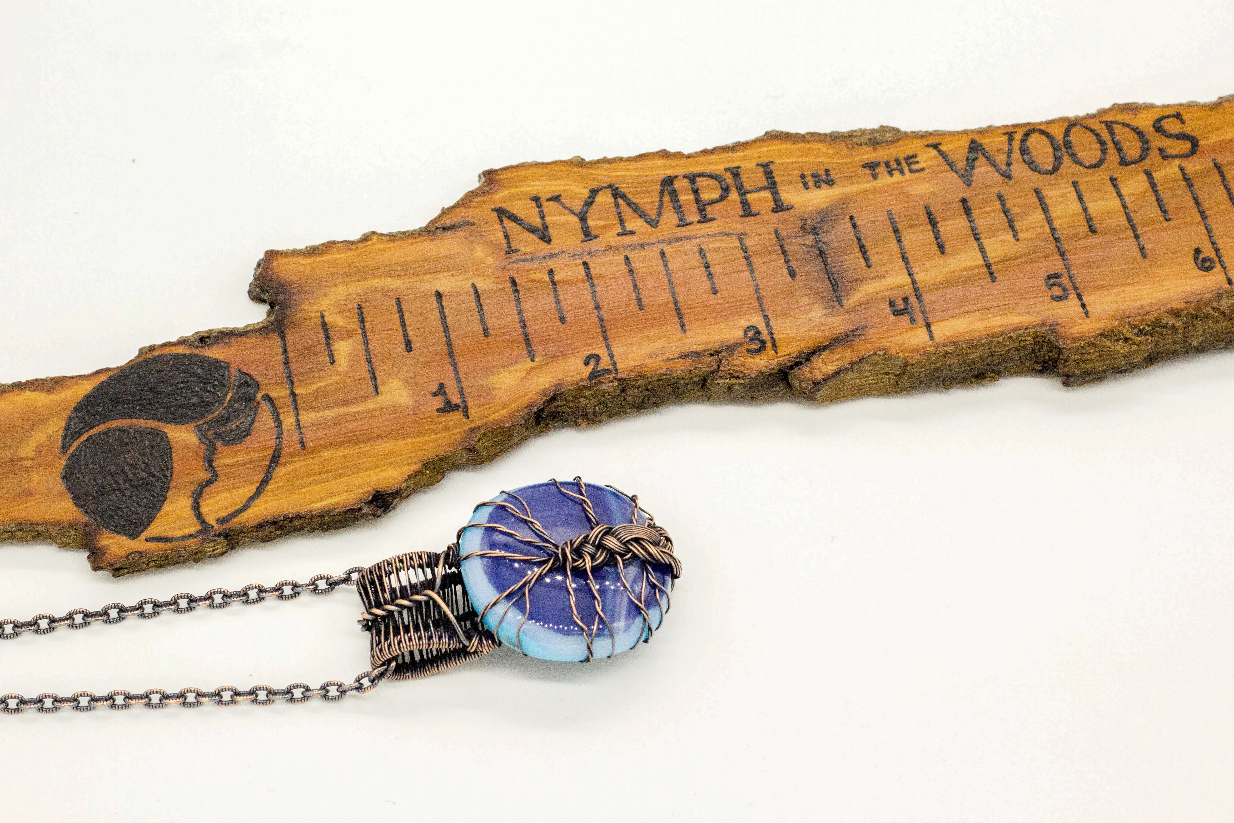 Copper Tree of Life Pendant with Streaked Blue Fused Glass