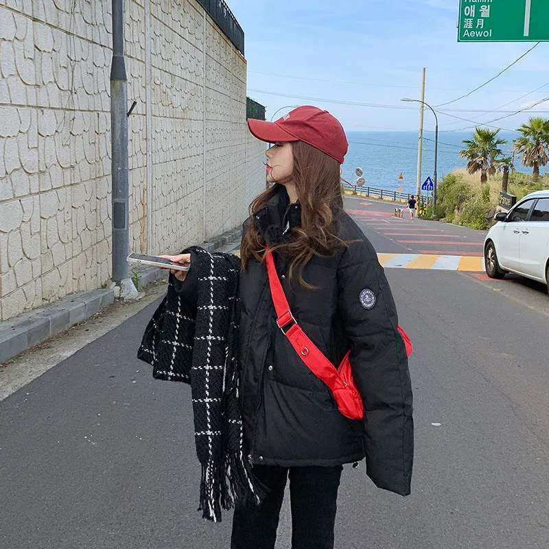Cozy Zip Up Puffer Jacket for Women with Label Details
