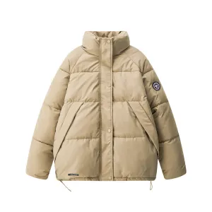Cozy Zip Up Puffer Jacket for Women with Label Details