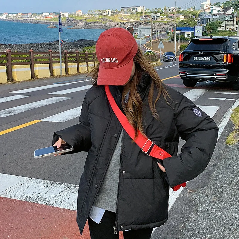 Cozy Zip Up Puffer Jacket for Women with Label Details