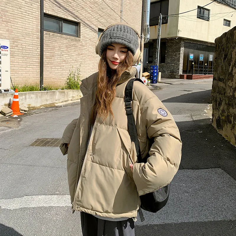 Cozy Zip Up Puffer Jacket for Women with Label Details