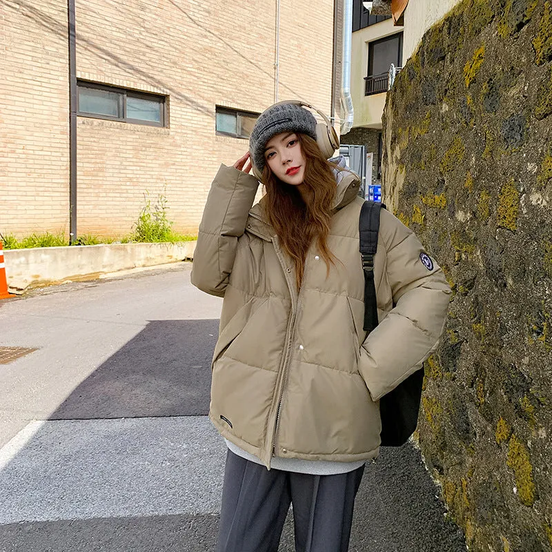 Cozy Zip Up Puffer Jacket for Women with Label Details