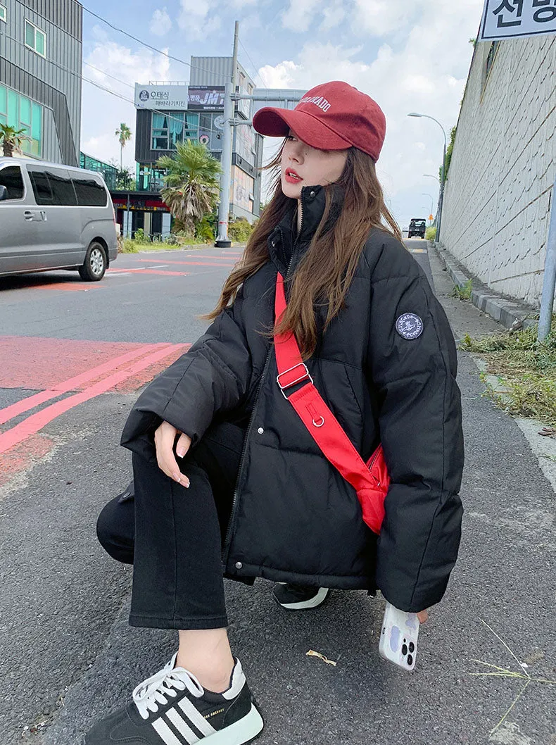 Cozy Zip Up Puffer Jacket for Women with Label Details