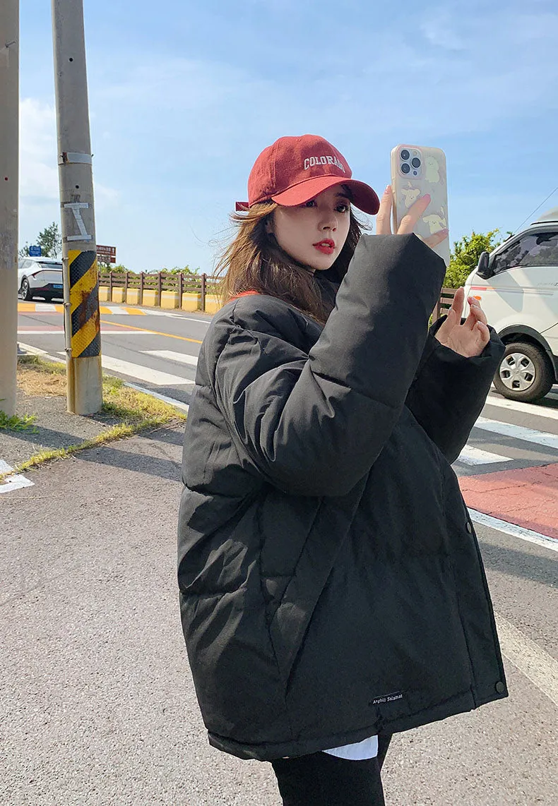 Cozy Zip Up Puffer Jacket for Women with Label Details