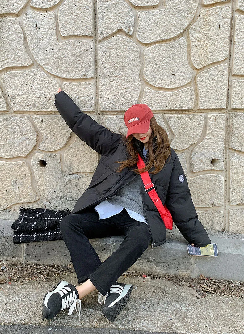 Cozy Zip Up Puffer Jacket for Women with Label Details