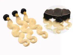 Dark Root Blonde 3 Bundles & A Frontal Closure