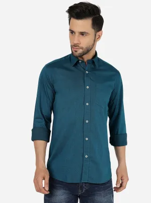 Deep Teal Solid Slim Fit Semi Casual Shirt | JadeBlue