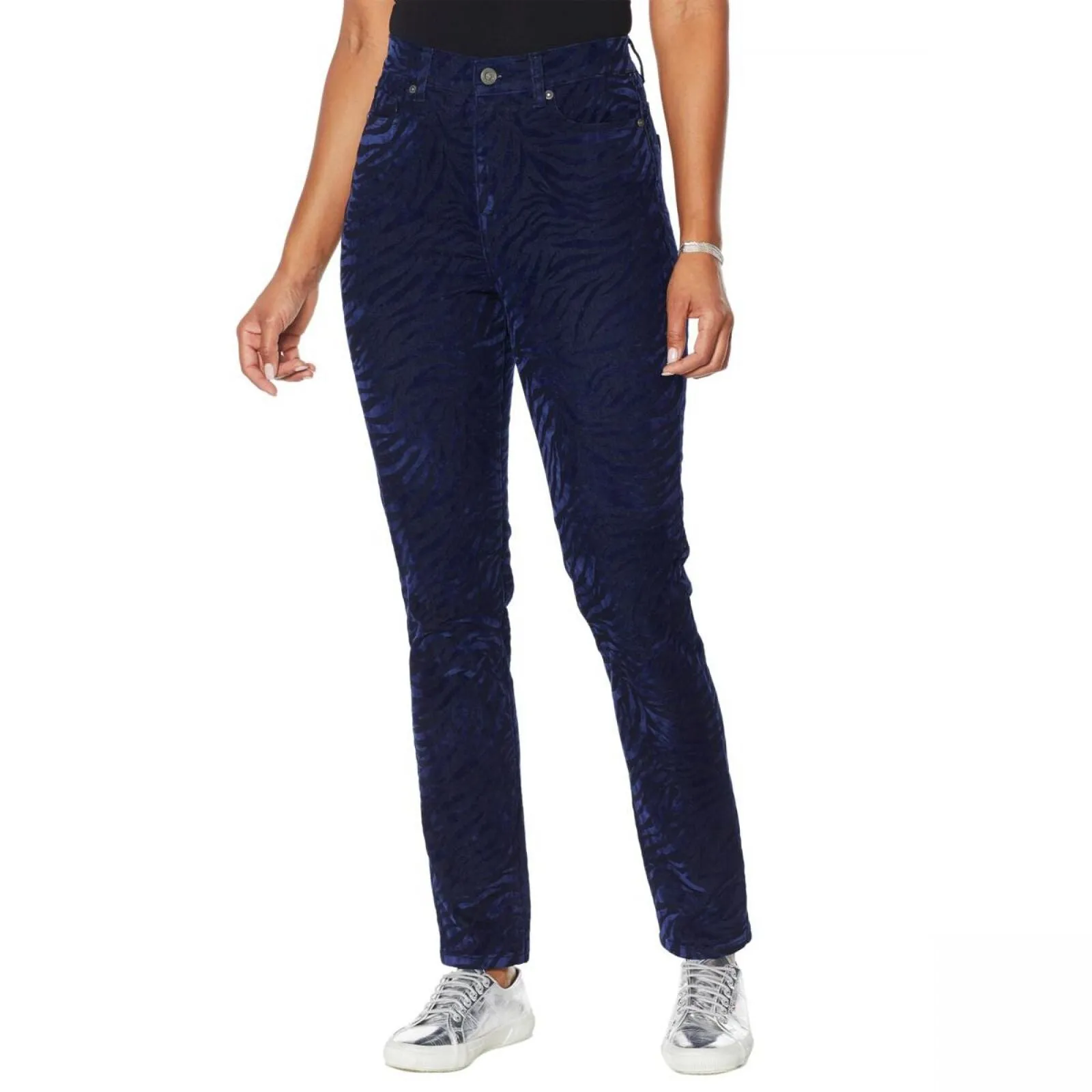 DG2 by Diane Gilman Womens Stretch Zebra Flocked Skinny Jean Indigo Blue 0