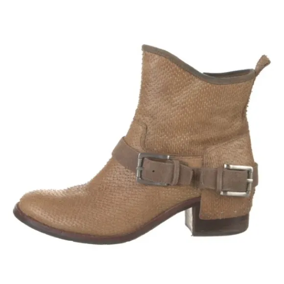 DONALD J PLINER Brown Leather Moto Snake Print Leather Boots.
