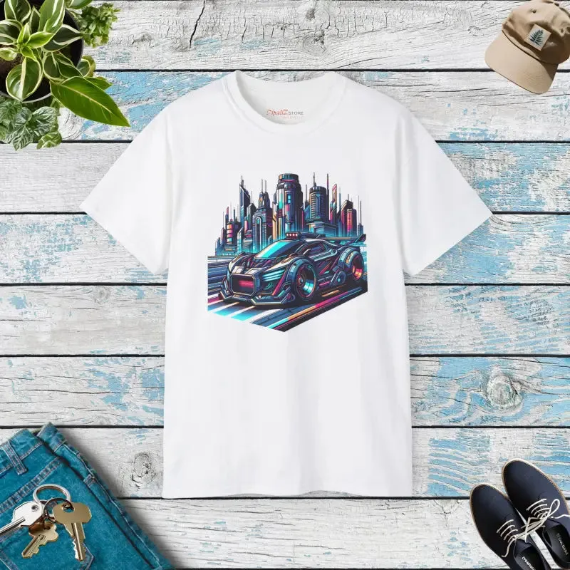 Eco Friendly Cotton Tee Car in Futuristic City