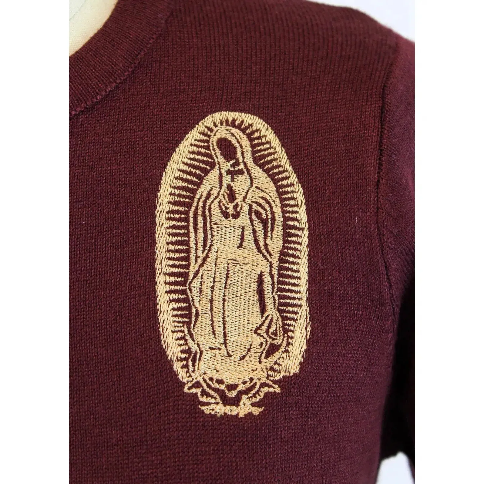 Embroidered Guadalupe Burgundy Sweater by Hemet