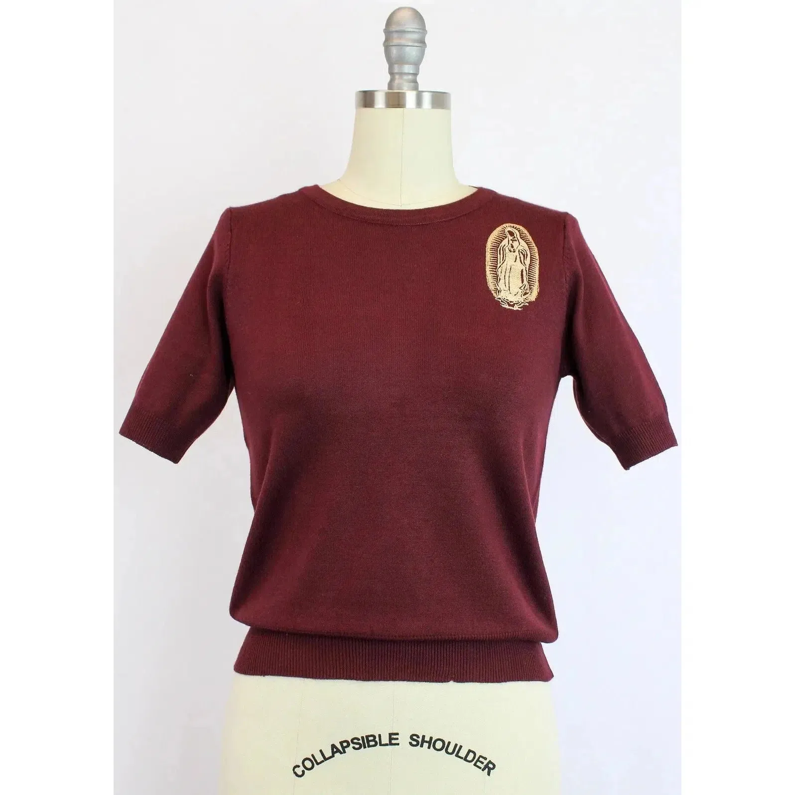 Embroidered Guadalupe Burgundy Sweater by Hemet