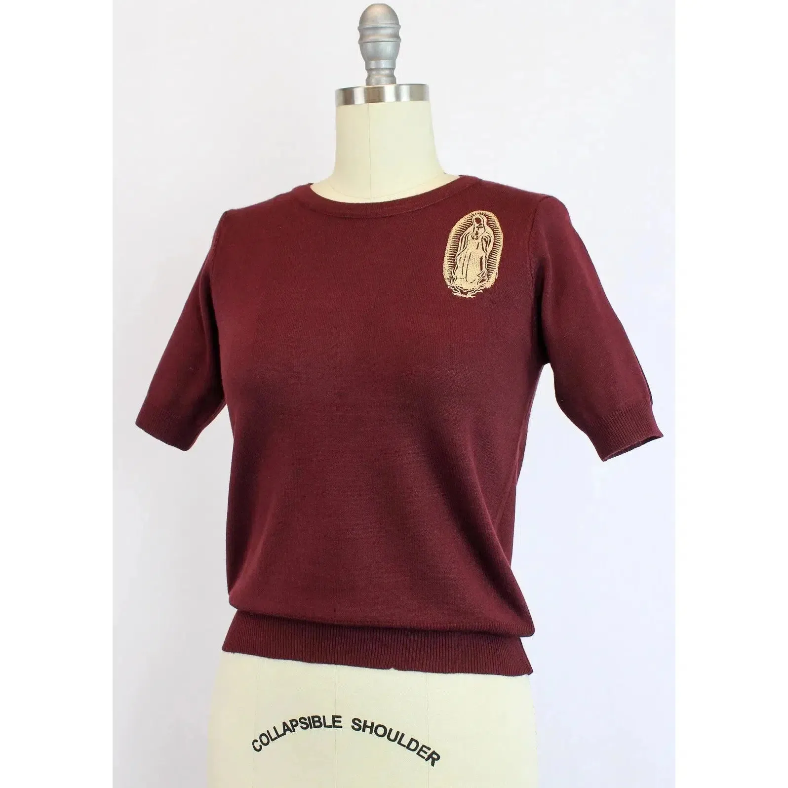 Embroidered Guadalupe Burgundy Sweater by Hemet