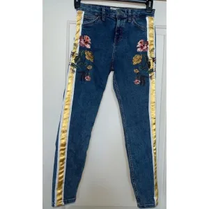 EUC Topshop Moto Jamie Floral Embroidered Jeans - 28