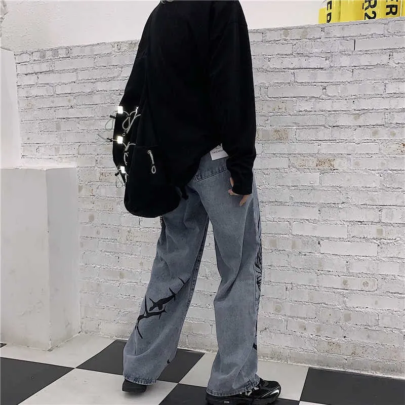 Fashion Ins Street Hip-hop Printing Wash Jeans Woman