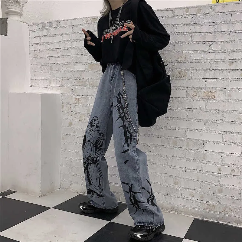 Fashion Ins Street Hip-hop Printing Wash Jeans Woman