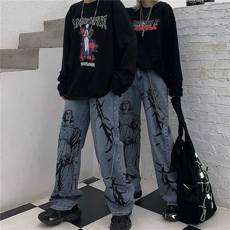 Fashion Ins Street Hip-hop Printing Wash Jeans Woman