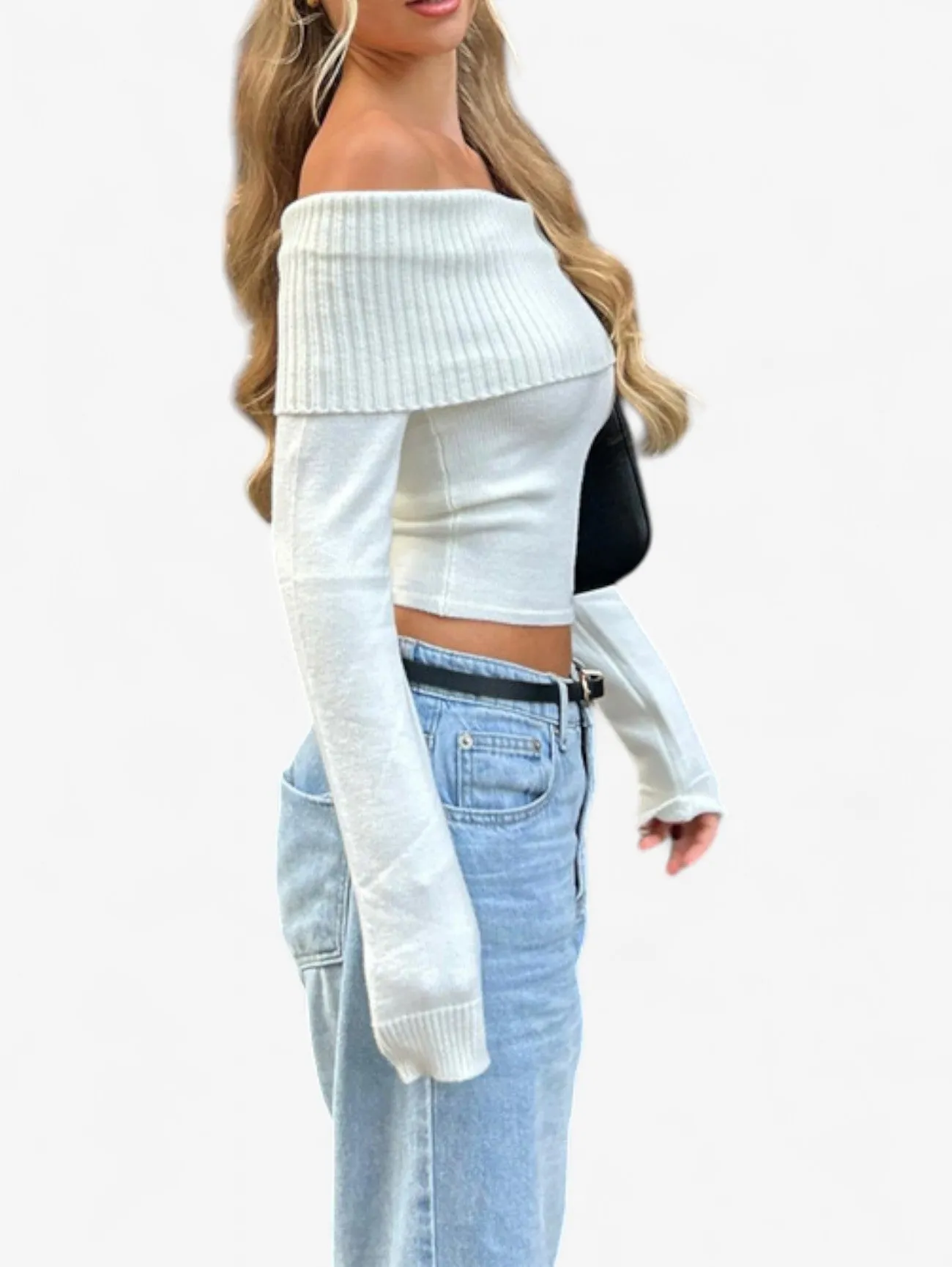 Foxes | Women's Off Shoulder Knit Crop Sweater Top