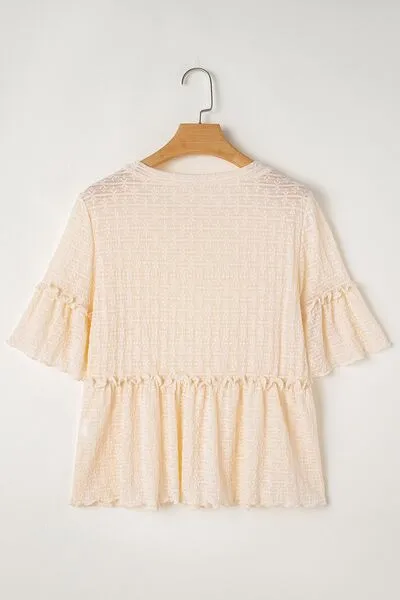 Frill Round Neck Half Sleeve Blouse