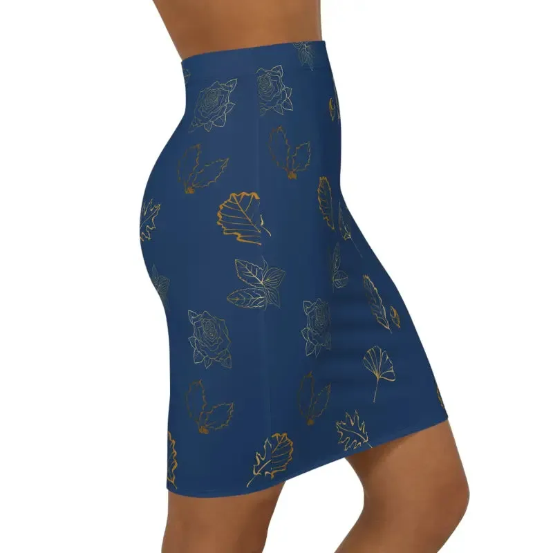 Golden Leaves Navy Blue Mini Skirt for Bold Looks