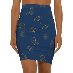 Golden Leaves Navy Blue Mini Skirt for Bold Looks