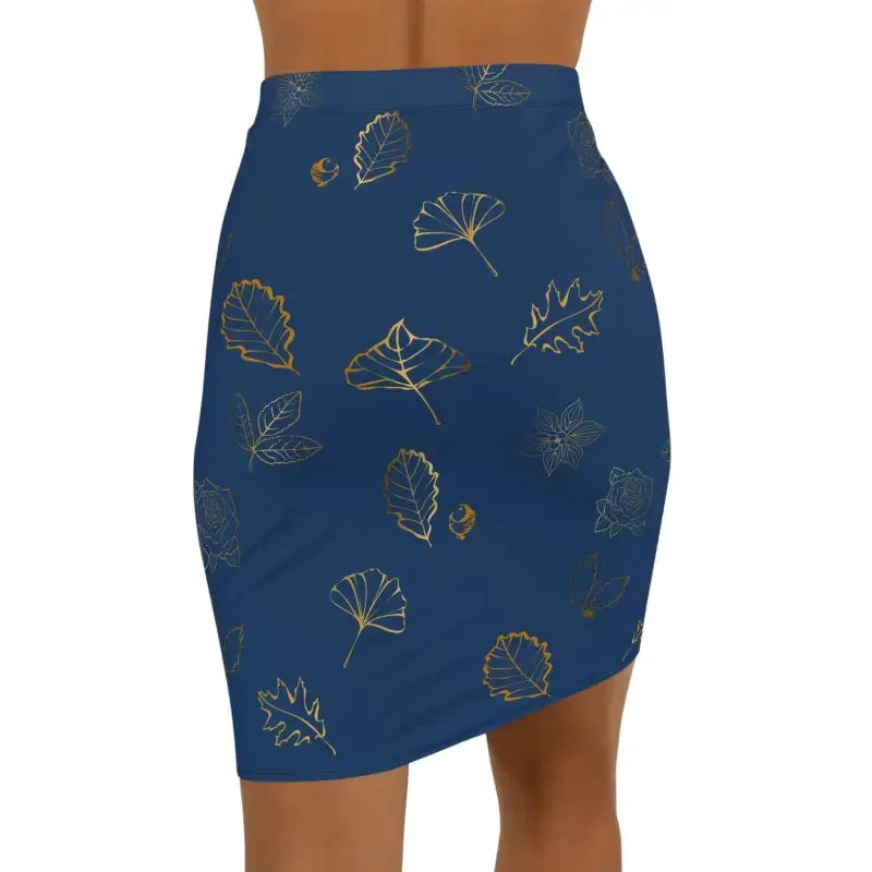 Golden Leaves Navy Blue Mini Skirt for Bold Looks