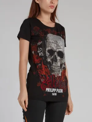 Gothic Plein Black Rose Skull T-Shirt