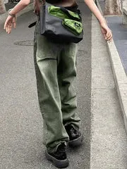 Grüne Vintage Verblasstem Effekt Boyfriend Jeans