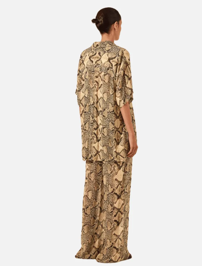 Hadiya Side Split Short Sleeve Shirt - Almond/Multi